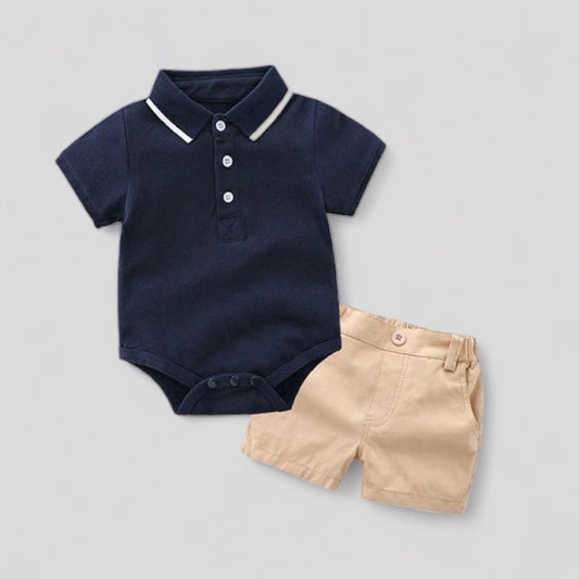 Newborn Boy Polo Romper Navy