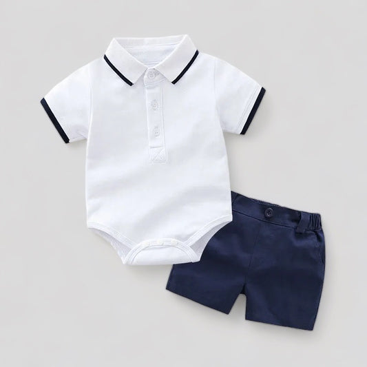 Newborn Boy Polo Romper white